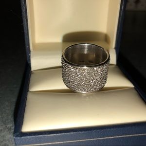 Sterling Silver 925 Wide Band Glittery Mesh Ring 6